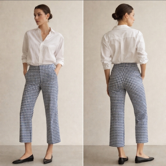 crosby. Pants - Crosby Prince Crop Flare Pants Blue Gingham Stretch Tailored Ankle Slim XS S